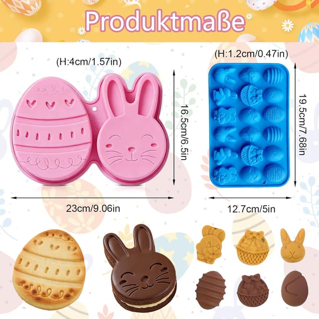 Thumbnail 6 de Ostern Silikon-Schokoladenformen (2 Stück) – Osterei- und Hase-Form mit 18 Mulden