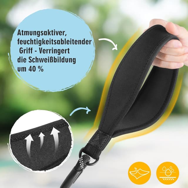 Detalle de Aystkniet Schleppleine 10 m für Hund: mit abnehmbarer elastischer Kordel, gepolstertem Griff & abschließbarem Haken