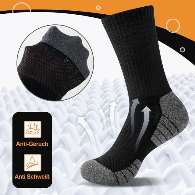 Detalle 2 de Niorasen Wandersocken & Laufsocken 6 Paar (atmungsaktiv, gepolsterte Baumwolle) für Herren und Damen