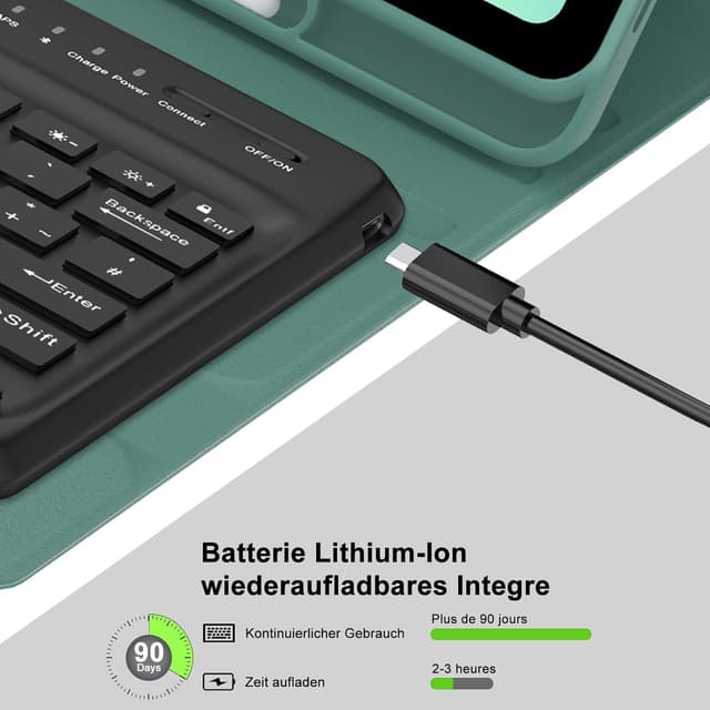 Detalle de WAVATA Tastaturhülle für Samsung Galaxy Tab S10 FE+ Plus 13,1 Zoll (2025) – magnetische, abnehmbare Bluetooth-Tastatur, QWERTZ, Dunkelgrün