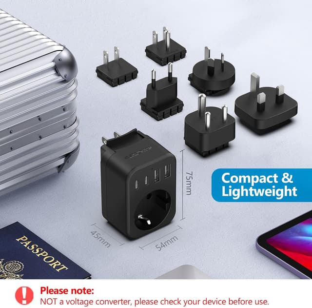 Detalle 2 de JSVER Reiseadapter Weltweit Set mit USB‑C & USB‑A für internationale Steckdosen (Typ A/C/G/B/I/M)