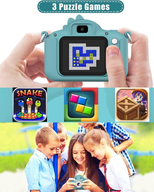 Detalle de Hangrui Kids Camera (Dark Green) – 20MP dual-lens digital camcorder with 2-inch IPS screen, 32GB card