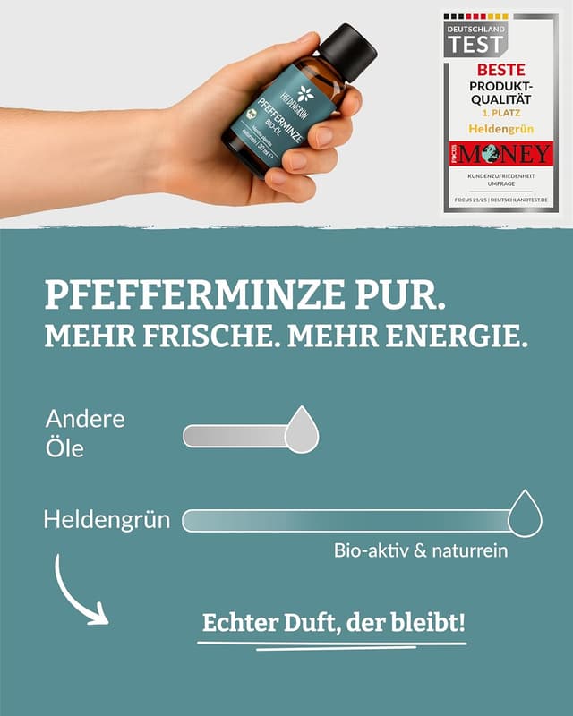Detalle 2 de Heldengrün® BIO Pfefferminzöl (100% naturrein) – Reines Pfefferminzöl zum Verzehr aus Griechenland