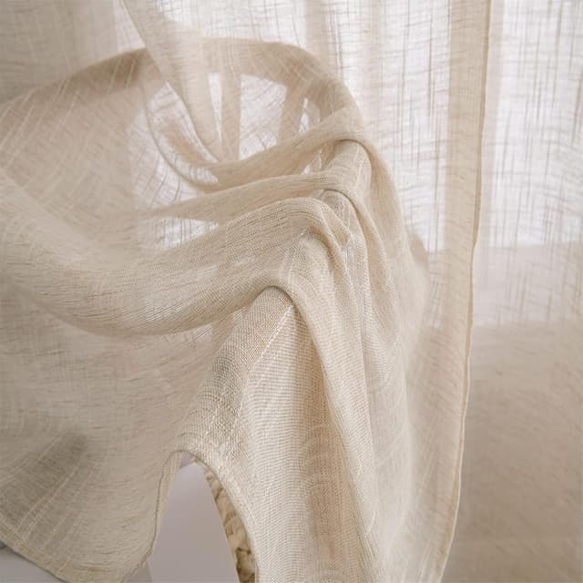 Thumbnail 6 de MIULEE Leinenoptik Voile Gardinen mit Ösen – 2er-Set 140×245 cm, weißer Reis