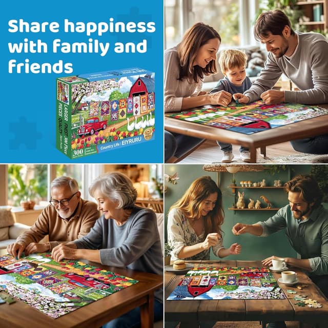 Detalle de 300 Piece Jigsaw Puzzle for Adults – Spring Farmyard Delight with Quilts & Tulips (20.5" × 15")