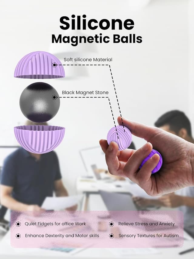 Detalle de UZAHSK lot de 8 balles magnétiques sensorielles en silicone anti-stress (violet) pour adultes et enfants