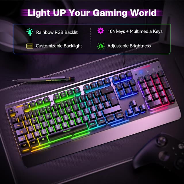 Detalle 2 de TECKNET RGB Gaming Tastatur 105 Tasten