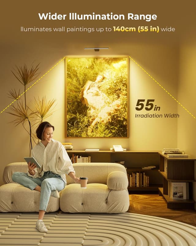 Detalle de PopoIron kabellose Bildbeleuchtung mit 12.000-mAh Akku, dimmbarer LED-Wandleuchte + Fernbedienung (schwarz)