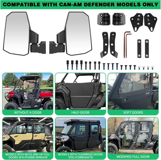 Detalle de SHEJISI Defender Side Mirrors with spring-back fold feature for Can-Am Defender HD10/HD9/HD8/HD7/HD5