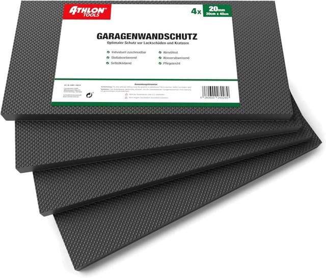 Detalle de ATHLON TOOLS 4X MaxProtect Premium Garagen-Wandschutz selbstklebend (je 40 × 20 × 2,0 cm) – Türkantenschutz, Schwarz