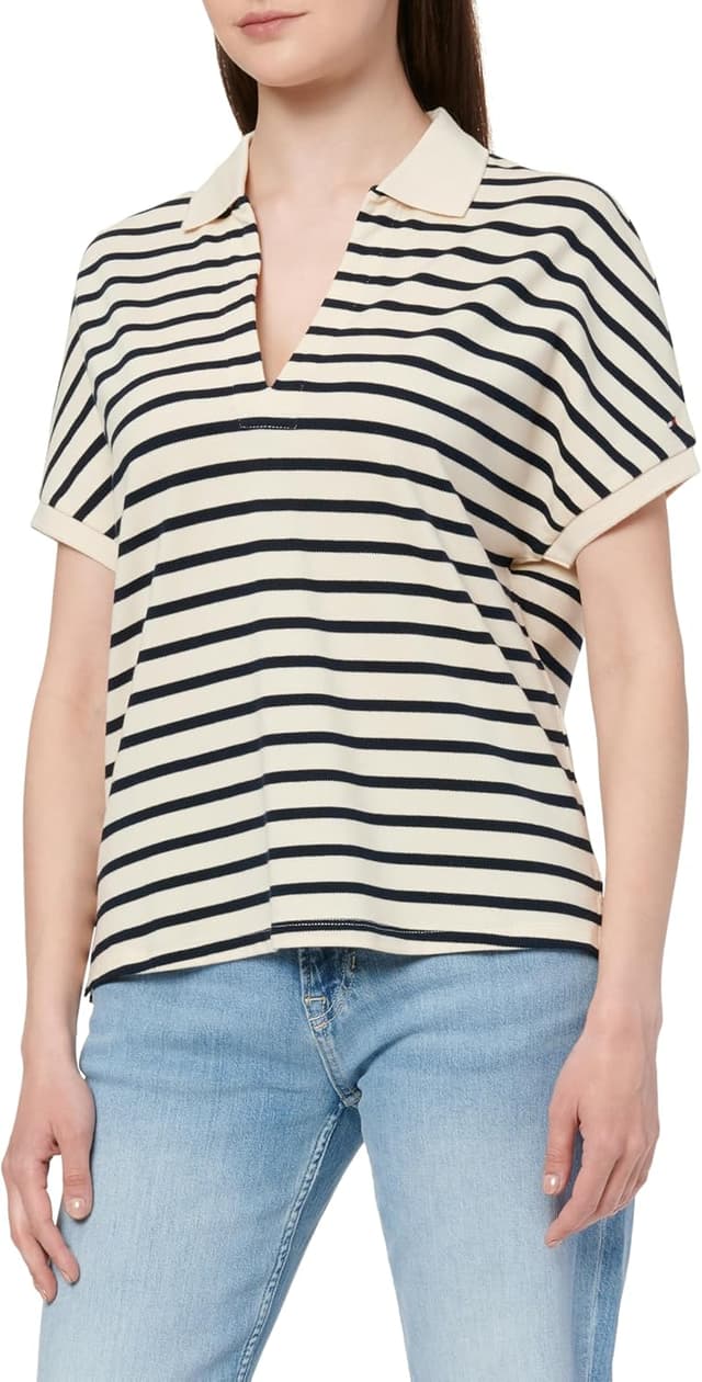 Detalle de Tommy Hilfiger Damen Poloshirt Lyocell Relaxed