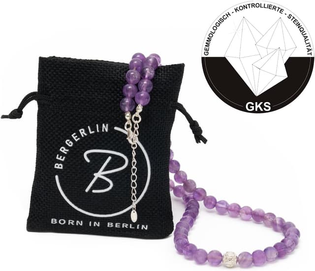 Detalle 2 de BERGERLIN Echte Naturstein Perlenkette mit Amethyst-Perle, 925 Sterling Silber & Verschluss – mit Echtheitszertifikat