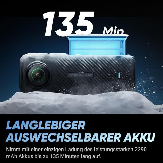 Detalle de Insta360 X4 Virtuelle Touren-Bundle (72 MP) für 360°-Fotos & Videos – mit auswechselbarem 2290 mAh Akku