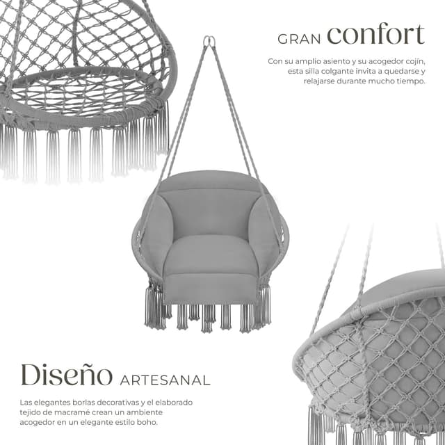 Thumbnail 2 de tectake Columpio Jardín Exterior silla colgante gris