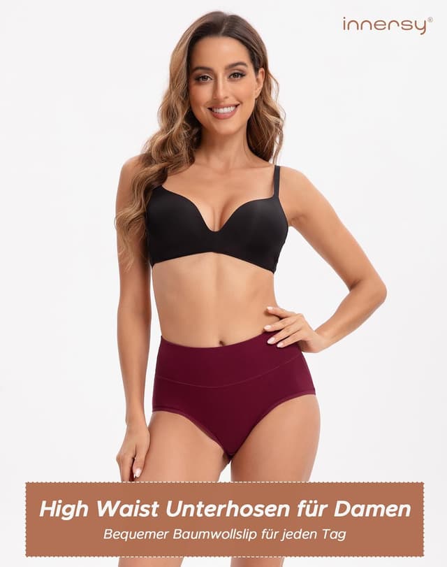 Detalle de INNERSY Damen Unterhosen Baumwolle Stretch, Hohe Taille – 5er Pack