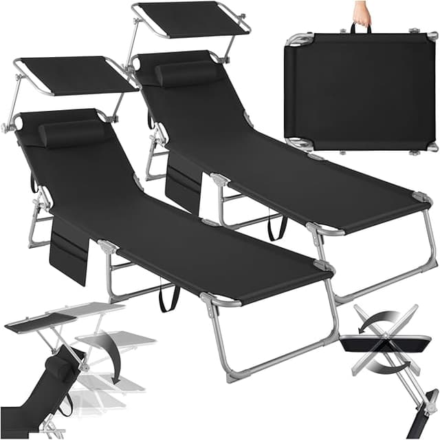 Imagen de TecTake® Set de 2 Tumbonas Plegables para Jardín ☂ en OfertitasTOP