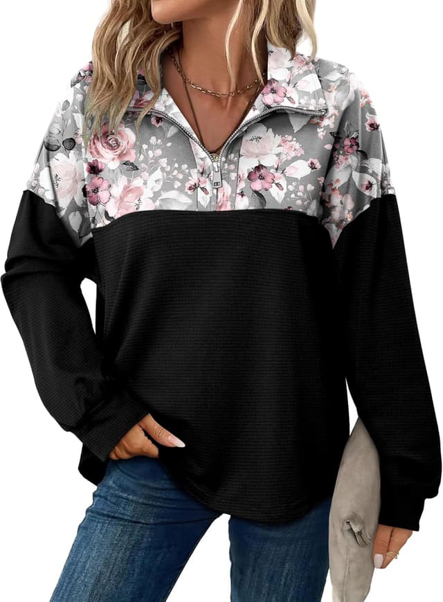 Detalle de CHICZONE women’s oversized quarter-zip sweatshirt pullover