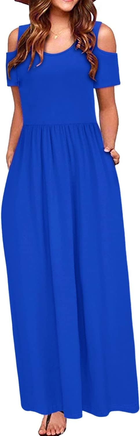 Detalle de STYLEWORD Robe longue femme d’été florale à épaules dénudées et poches