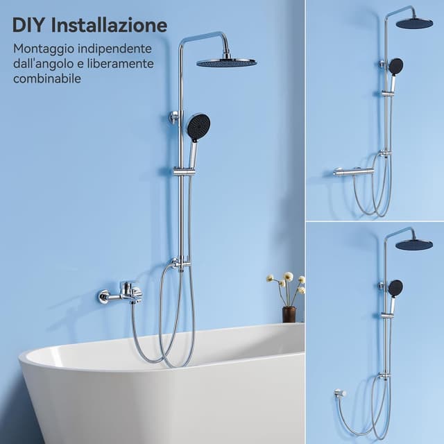 Detalle 2 de AuraLum Auralum Colonna Doccia senza miscelatore con set doccia 25 cm, saliscendi regolabile e 4 getti (cromo)