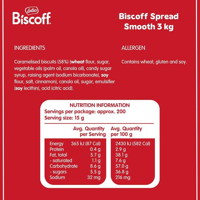 Detalle 2 de Biscoff Lotus Biscoff Glatter Aufstrich (karamellisierter Speculoos-Keks) – 3 kg