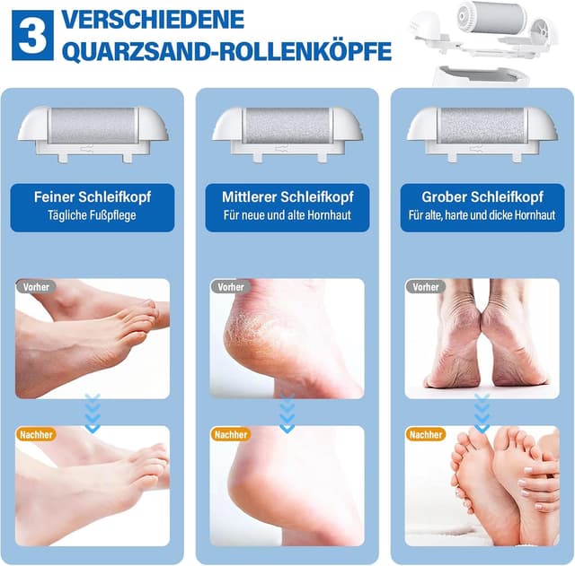 Detalle de Ehomfory elektrischer Hornhautentferner für die Füße mit Arbeitslicht, 3 Gänge und LED-Anzeige