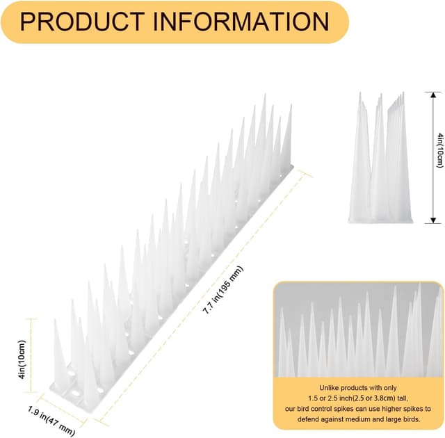 Detalle 2 de OFFO High Bird Spikes for Anti-Pigeon Fence & Edges (3.6m, 10cm, Frosted Clear)