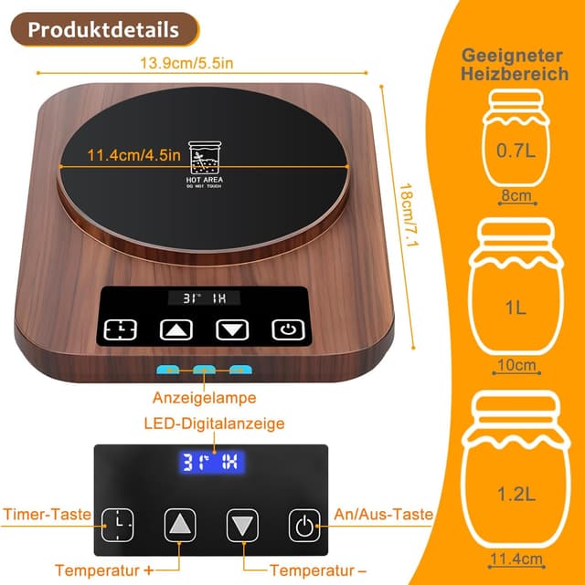 Detalle de Aukimo Sauerteigstarterwärmer 21–38℃ Thermostat 🍞