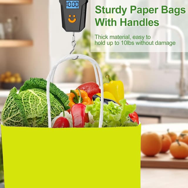 Detalle de Gucass 50er Pack mittelgroße Papiertüten mit Henkel (bunt kraft) 21×11×27 cm