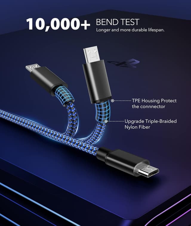 Detalle 2 de 6amLifestyle PS4 3m Micro USB braided charging & sync cable, 2-pack for PS4 Slim/Pro and Xbox One controllers