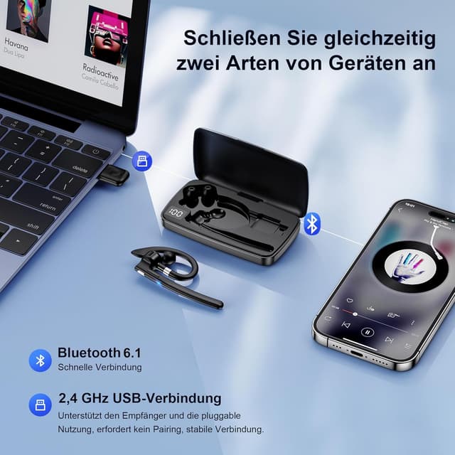 Thumbnail 4 de Bluetooth 6.1 Headset mit Mikrofon, 180 Std. Standby