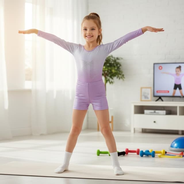 Detalle 2 de Girls’ three-piece gymnastics leotard set with sparkling gradient design