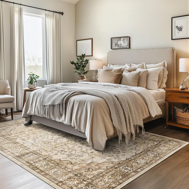 Detalle de Topfinel Rugs Living Room Large 160x230cm Boho Beige Washable Faux Wool Rug