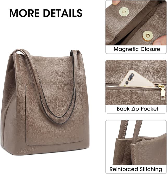 Detalle de Kattee sac fourre-tout en cuir pour femme avec fermeture magnétique