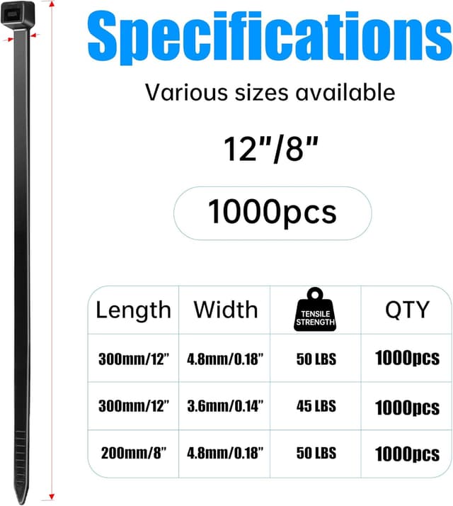 Thumbnail 1 de Jokisa 1000 pièces collier de serrage 200 x 4,8 mm