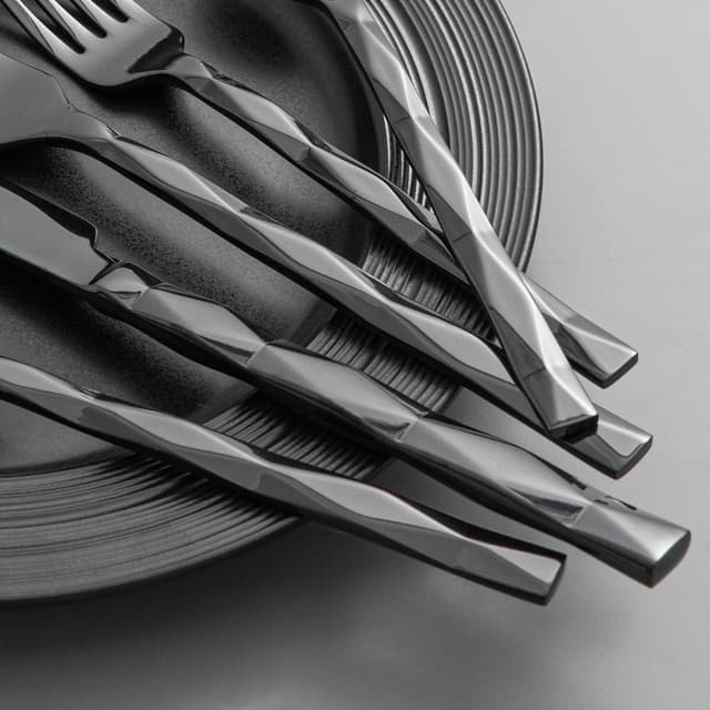 Thumbnail 3 de KINGSTONE Black 20-Piece Flatware Set with Diamond Cut Pattern 🍽