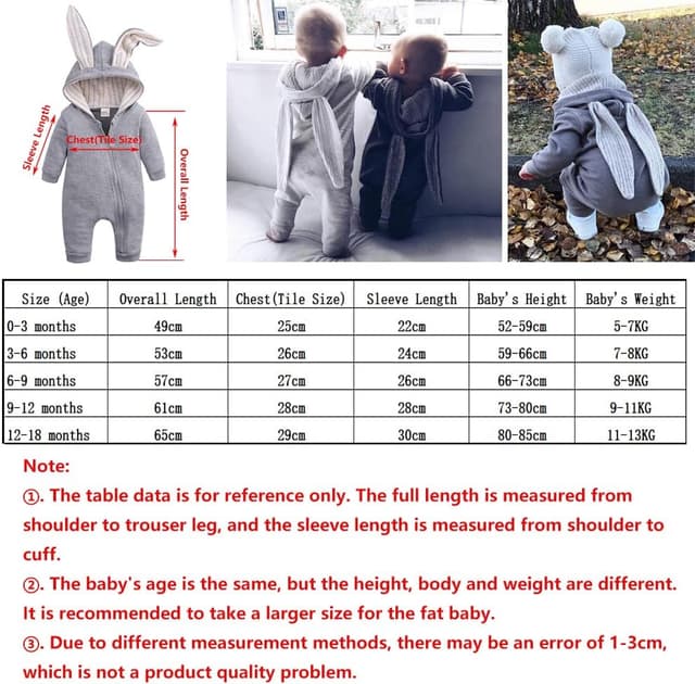 Detalle 2 de Wocharm newborn cotton autumn/winter outfit with bunny-ear hood & easy zip