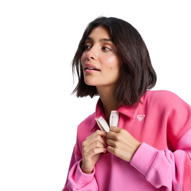 Detalle de Roxy Cross Your Mind: sudadera de mujer con cuello tipo camisa y botones