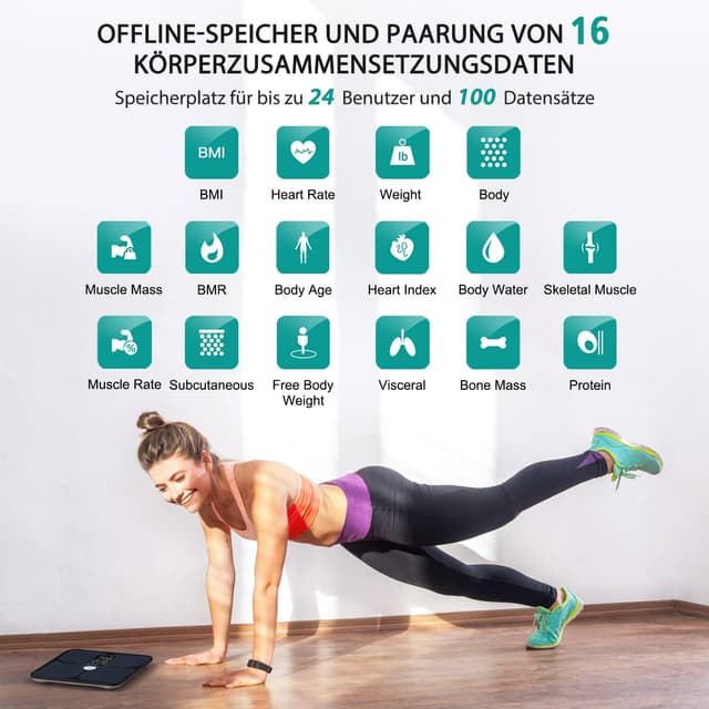 Detalle de ABLEGRID Körperfettwaage Elektronisch mit Muskelmasse 180 kg