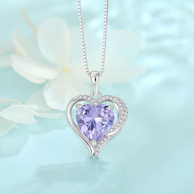 Detalle de FJ Herz Kette Damen 925 Sterling Silber mit Engelsflügeln und Geburtsstein