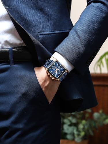 Detalle 2 de FORSINING reloj de cuarzo para hombre con cronógrafo multifunción y caja/correa de acero inoxidable azul (Blue)