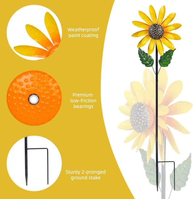 Detalle de Viveta Sunflower Wind Spinner (56") — Metal Wind Spinner for Yard & Garden Patio Decor
