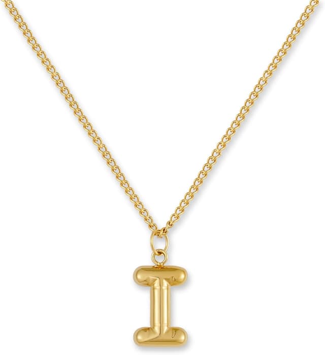 Detalle de GD GOOD.designs Collana Lettera Oro Bubble con ciondolo iniziale in acciaio inox placcato oro 18K, resistente all’acqua e anallergica