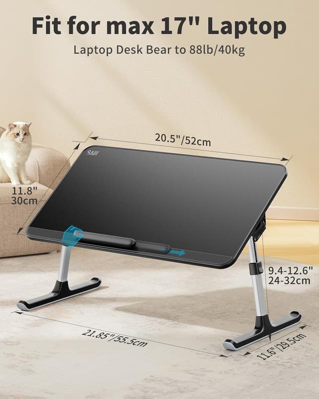 Detalle 2 de SAIJI Leather Laptop Bed Tray Table (Adjustable Lap Desk with Removable Stopper) - Medium, Black