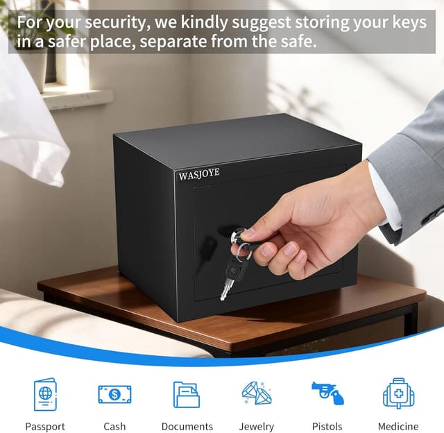 Detalle de WASJOYE Mini Cassaforte a muro con serratura a chiave, 6,6L (23×17×17 cm)