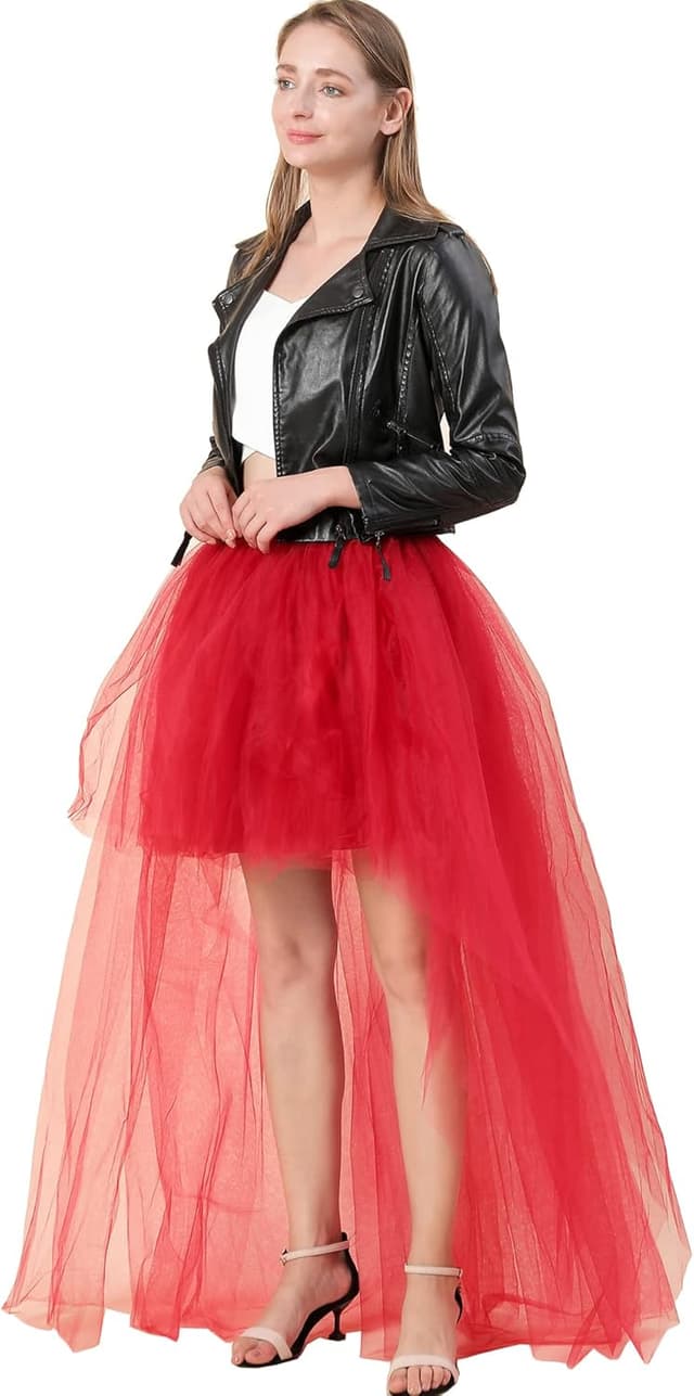 Detalle de CAMDOM Damen Steampunk High-Low Tutu Rock asymmetrisch mit Mesh & Schwalbenschwanz-Optik