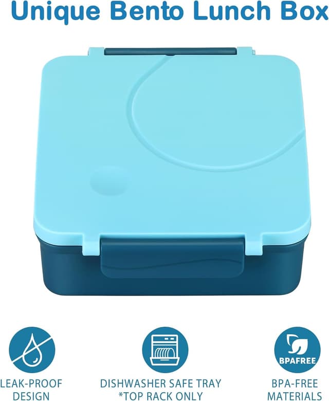 Detalle 2 de Kids Bento Lunch Box Set with 8oz Soup Thermo, Leak-Proof 4-Compartment Containers & Insulated Lunch Bag (Blue)