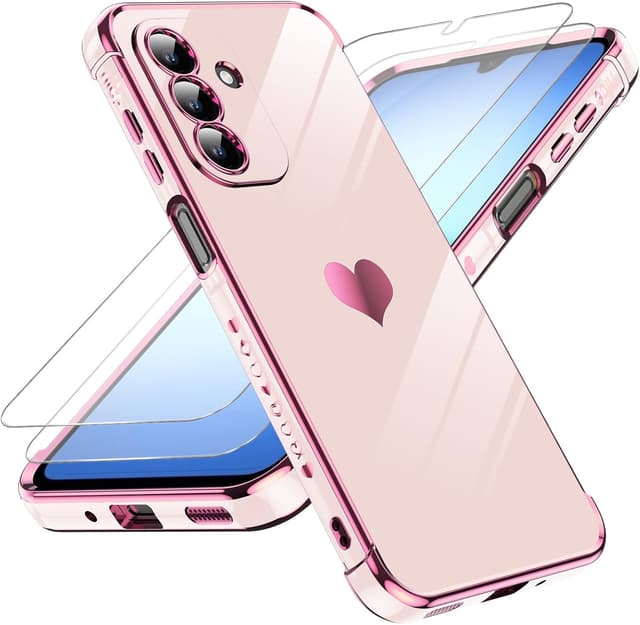 Detalle de LeYi Samsung Galaxy A17 4G/5G Phone Case with Tempered Glass Screen Protectors (Pink)