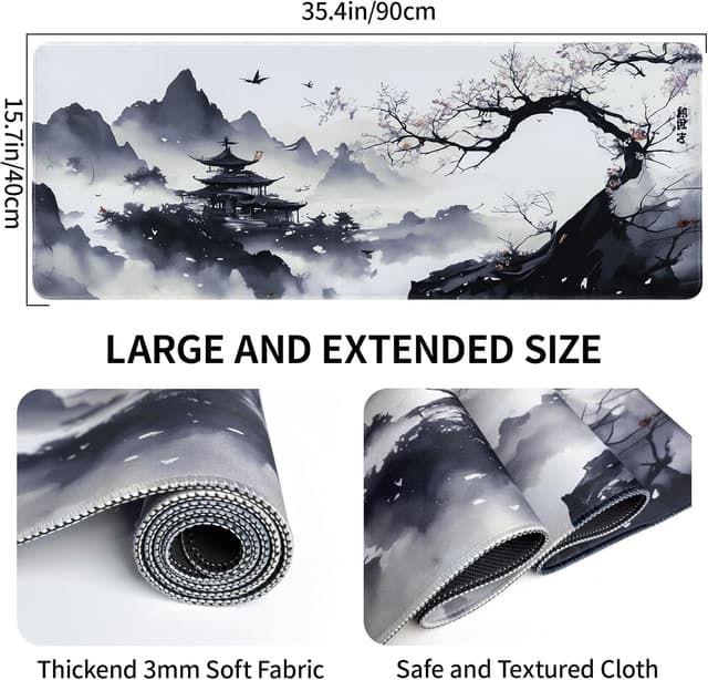 Detalle 2 de Zindoo Mouse Pad Large Desk Mat (900x400mm) – XXL stitched edges, non-slip rubber base