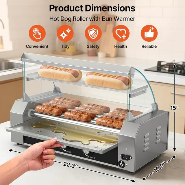 Detalle de Seeutek Hot Dog Roller with 5 Non-Stick Rollers (18 Hot Dog Capacity) and Dual Temperature Control