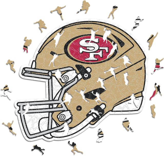 Detalle de Iconic Puzzles Casque San Francisco 49ers – Puzzle en bois sous licence officielle NFL, taille S (150 pièces)